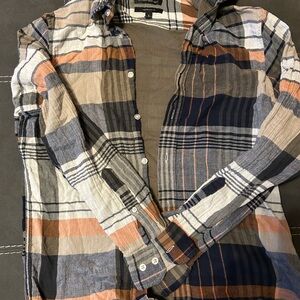 Banana Republic Navy and Orange Plaid Men's Shirt